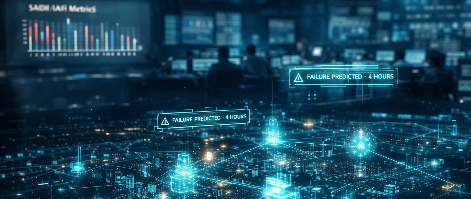 Visual representation of Explainable AI predicting and preventing grid outages