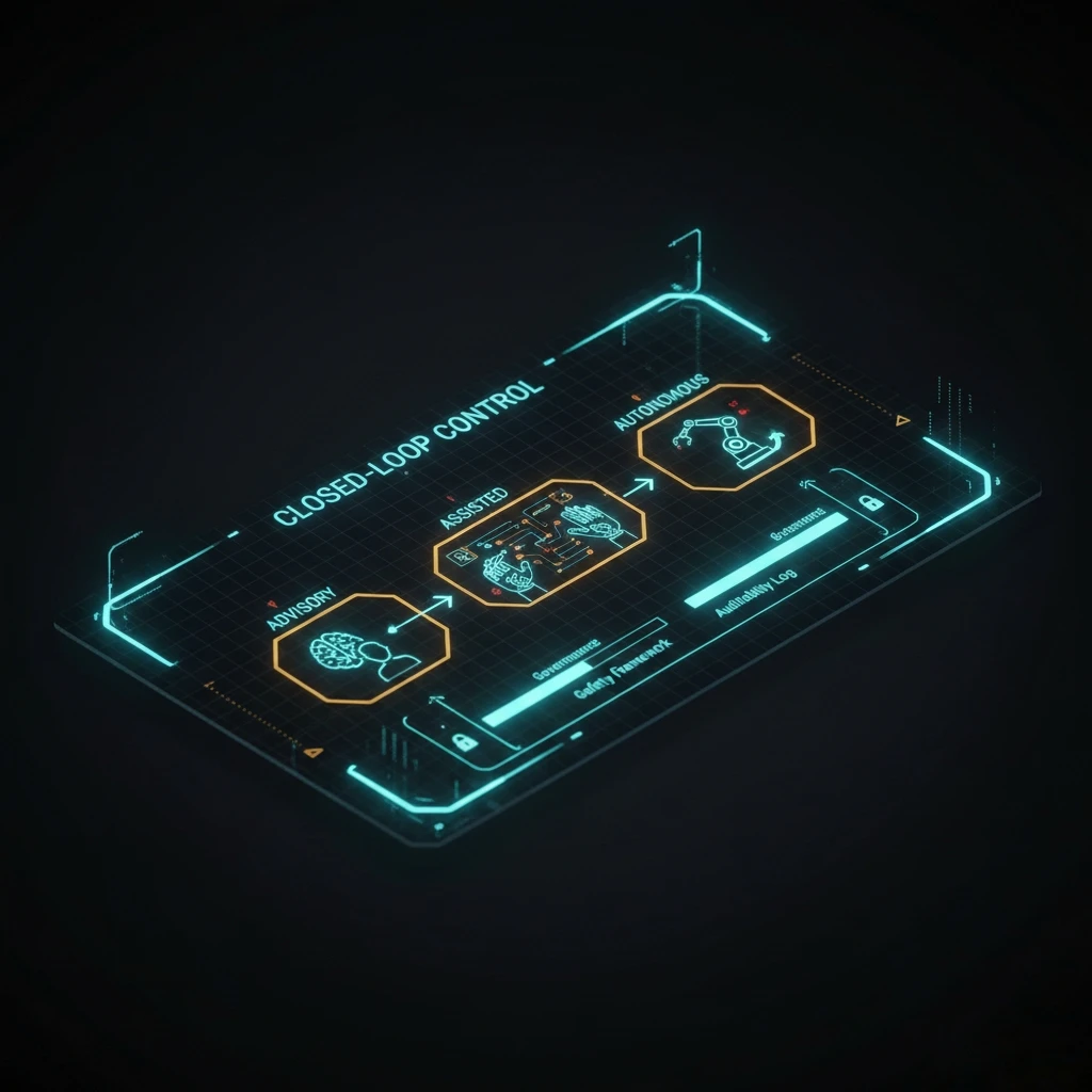 Diagram illustrating the Closed-Loop Control workflow from advisory to autonomous modes