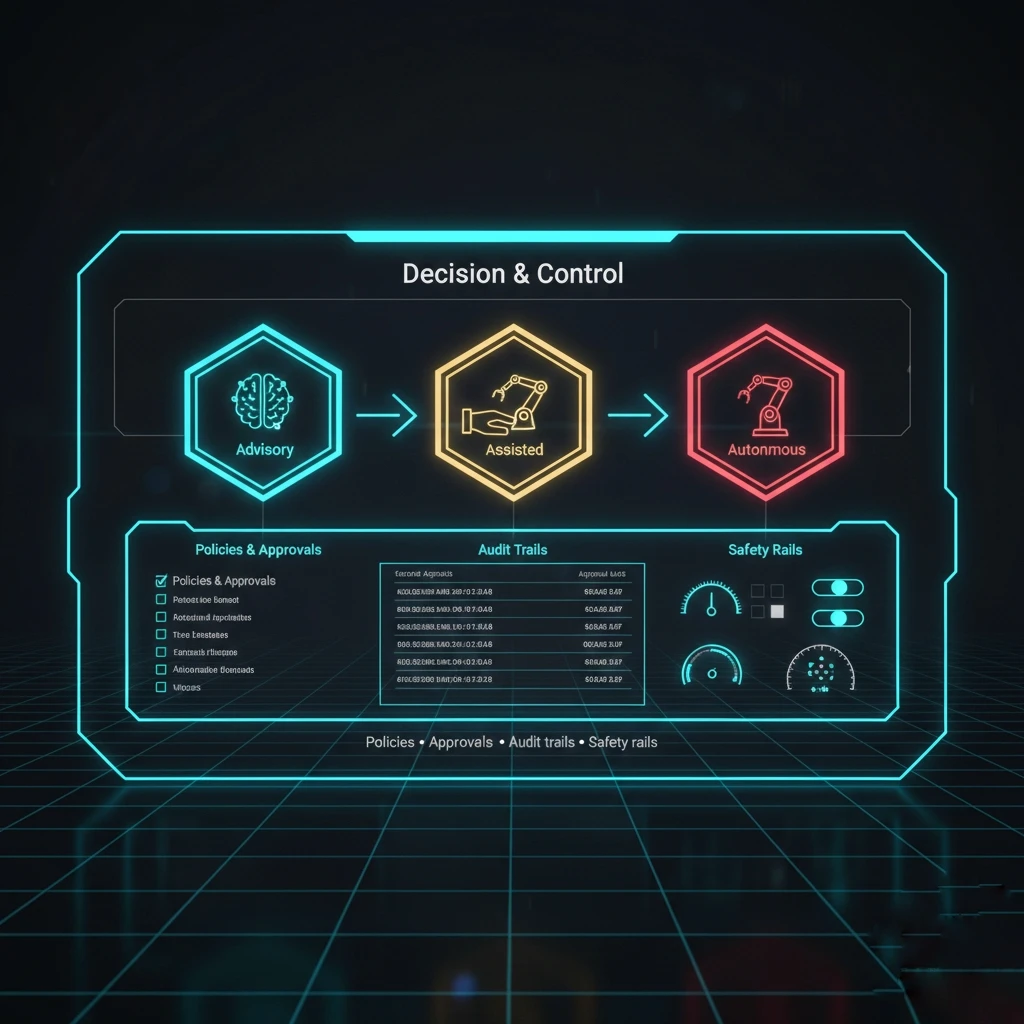 Decision and Control dashboard managing advisory and autonomous grid actions