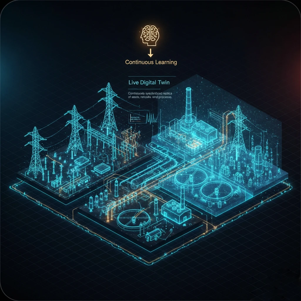 Conceptual view of the Live Digital Twin synchronizing assets in real time